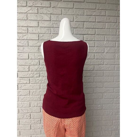 Ann Taylor Women Burgundy Sleeveless Knit Top Size M - Picture 2 of 7
